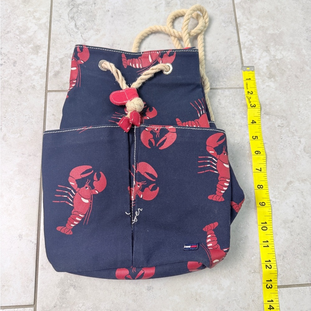Tommy Hilfiger Lobster Print Canvas Drawstring Backpack Nautical Bucket Bag - Picture 9 of 14